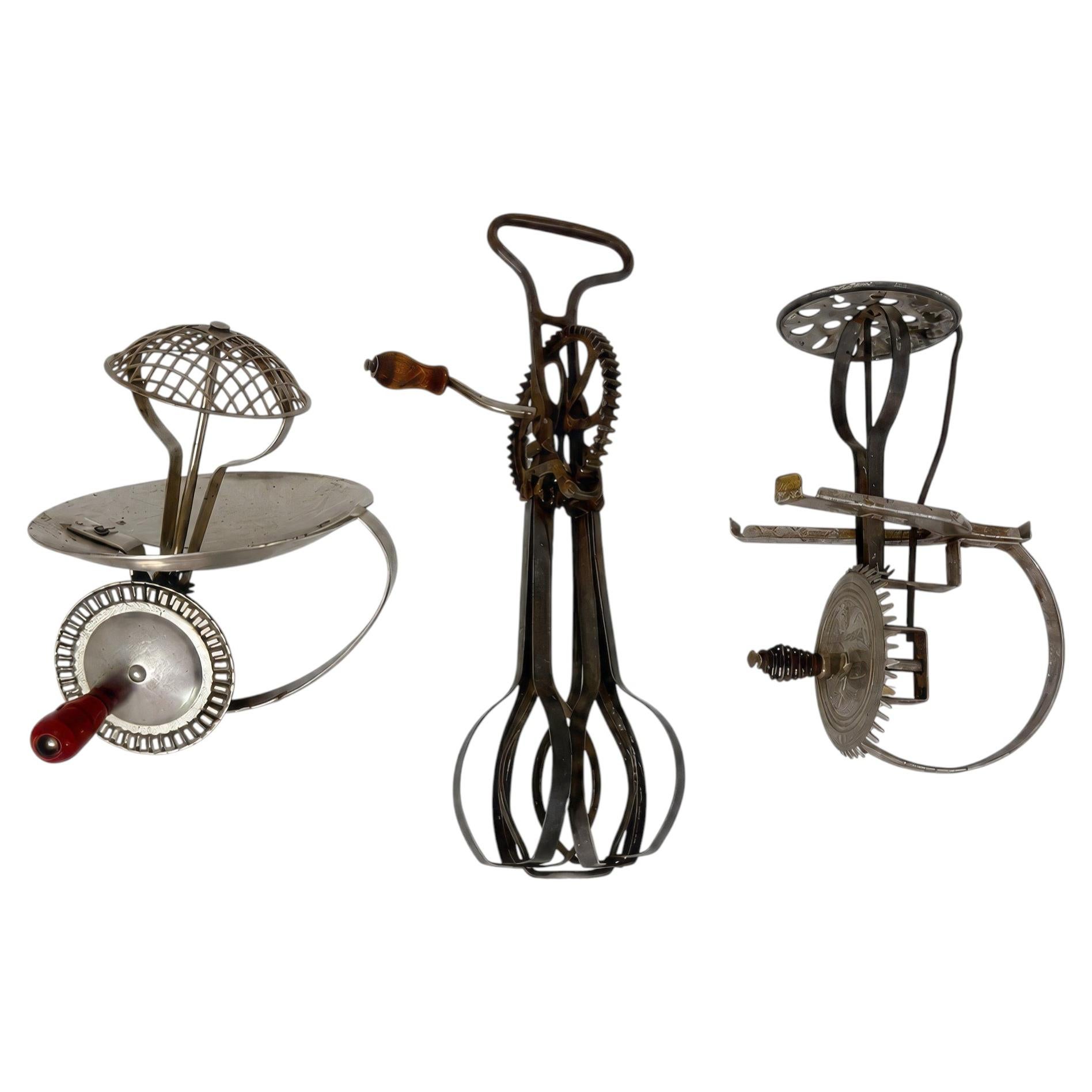 Set of Three Early 20th Century Metal and Wood Kitchen Utensils For Sale