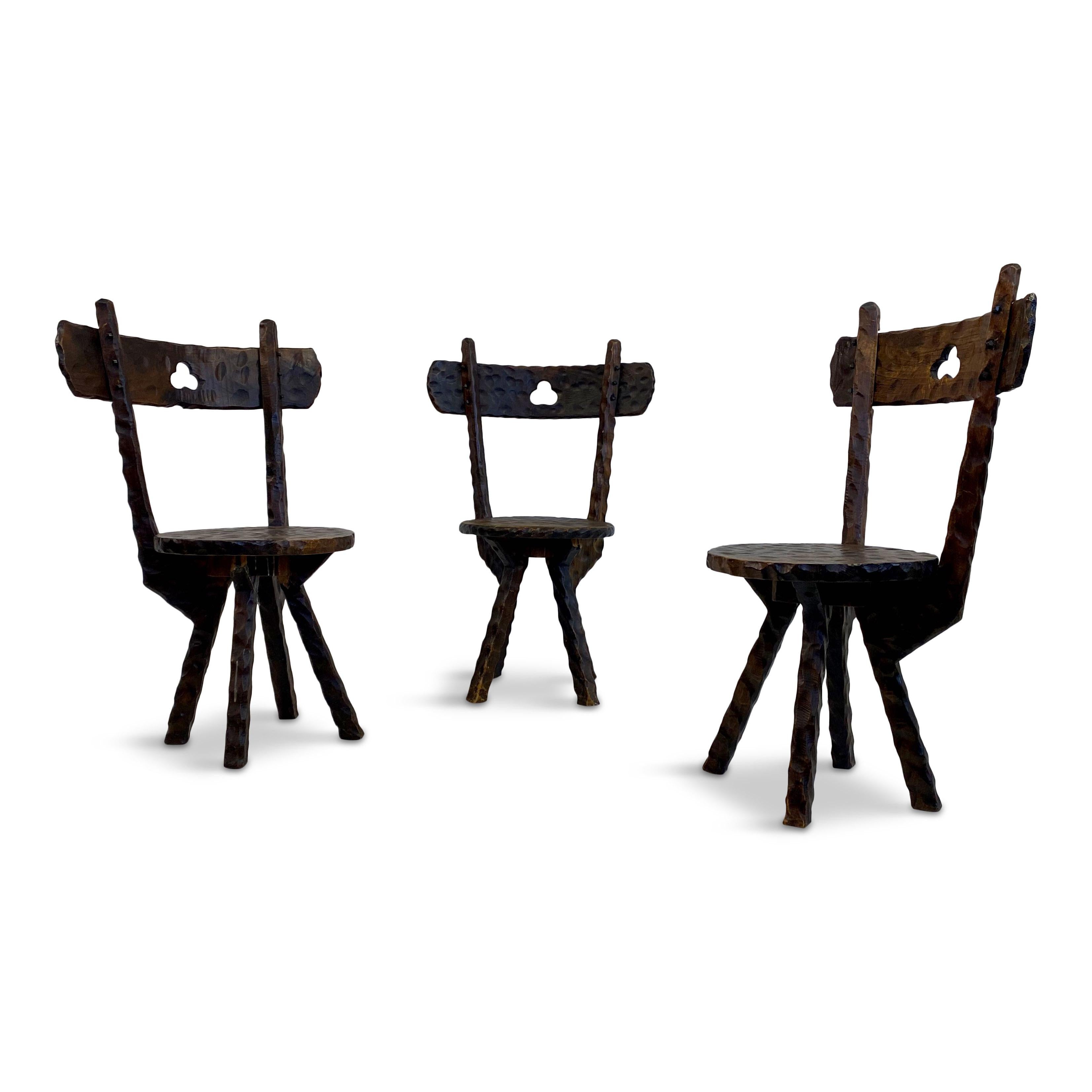 Set of Three Early 20th Century Primitive Folk Chairs For Sale 6