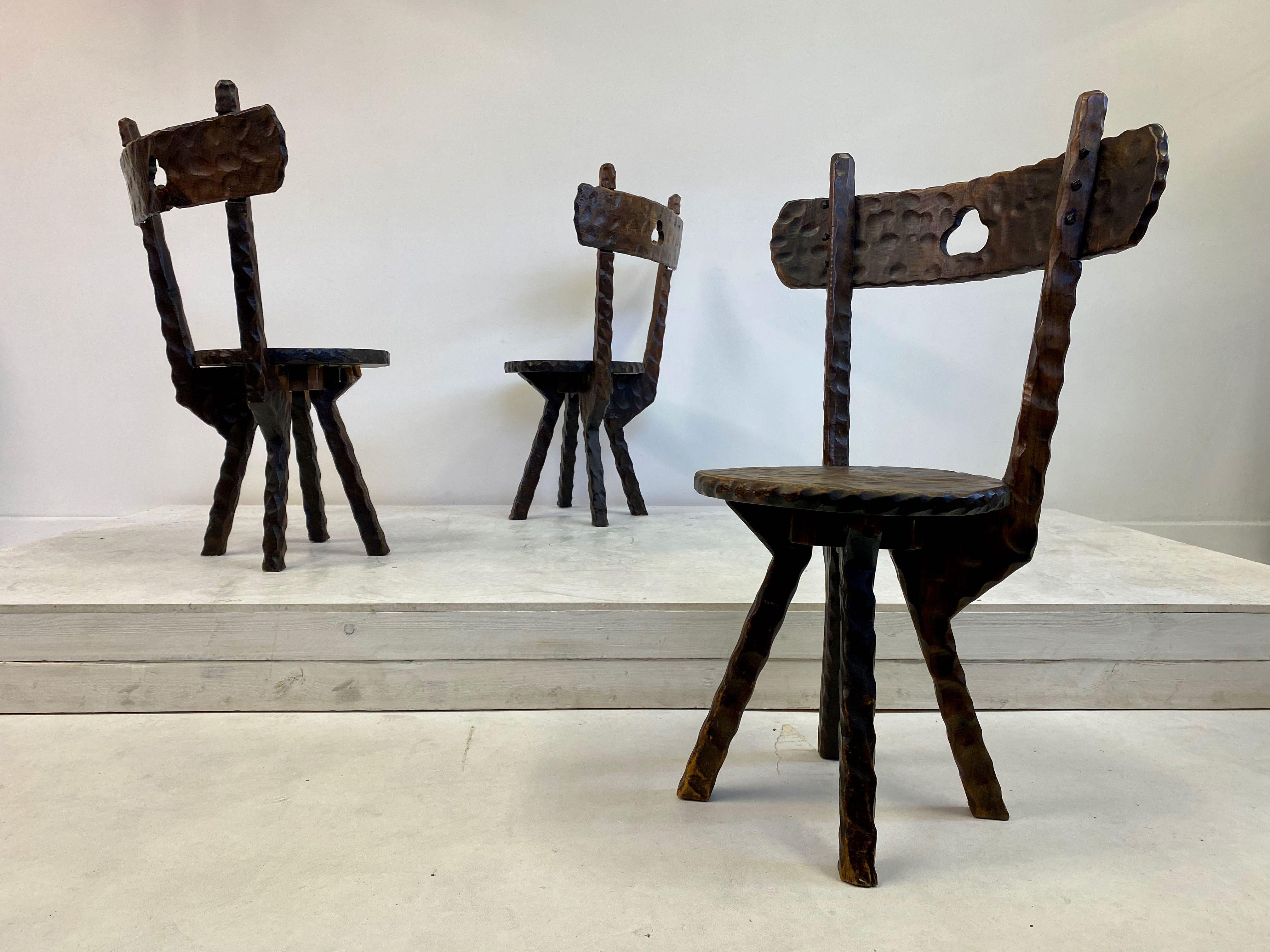 European Set of Three Early 20th Century Primitive Folk Chairs