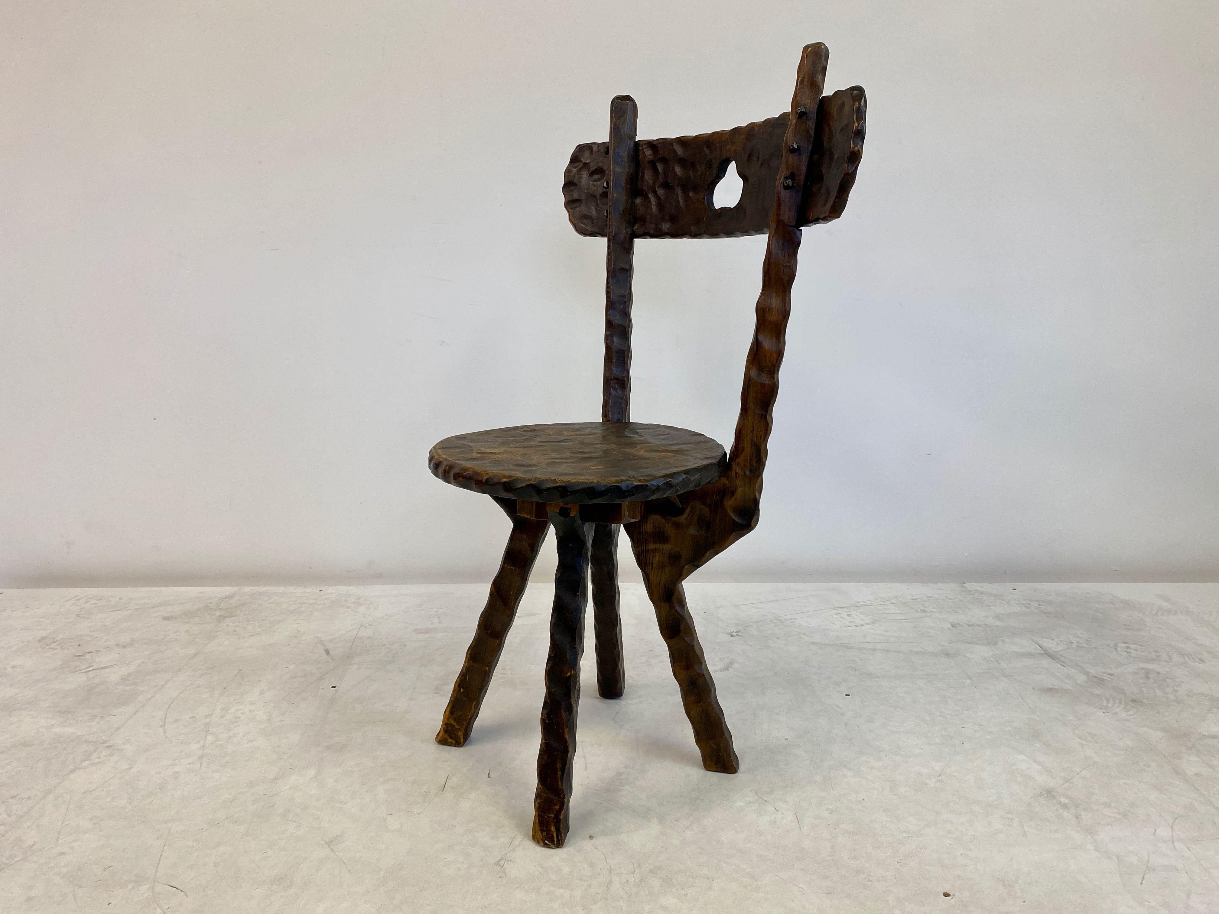 Oak Set of Three Early 20th Century Primitive Folk Chairs