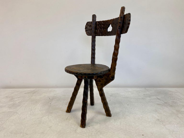 Oak Set of Three Early 20th Century Primitive Folk Chairs For Sale