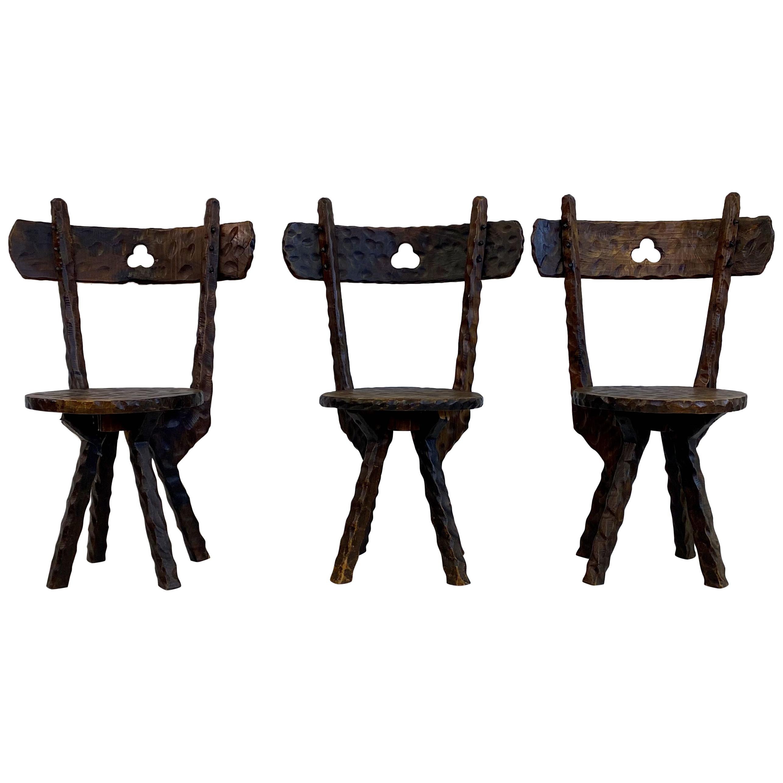 Set of Three Early 20th Century Primitive Folk Chairs