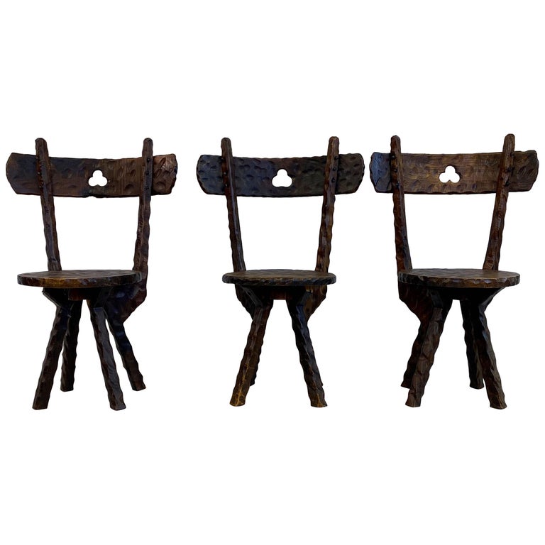 Set of Three Early 20th Century Primitive Folk Chairs For Sale