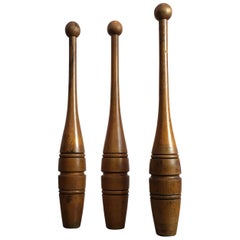Set of Three Early 20th Century Turned Maple Juggling Pins Clubs