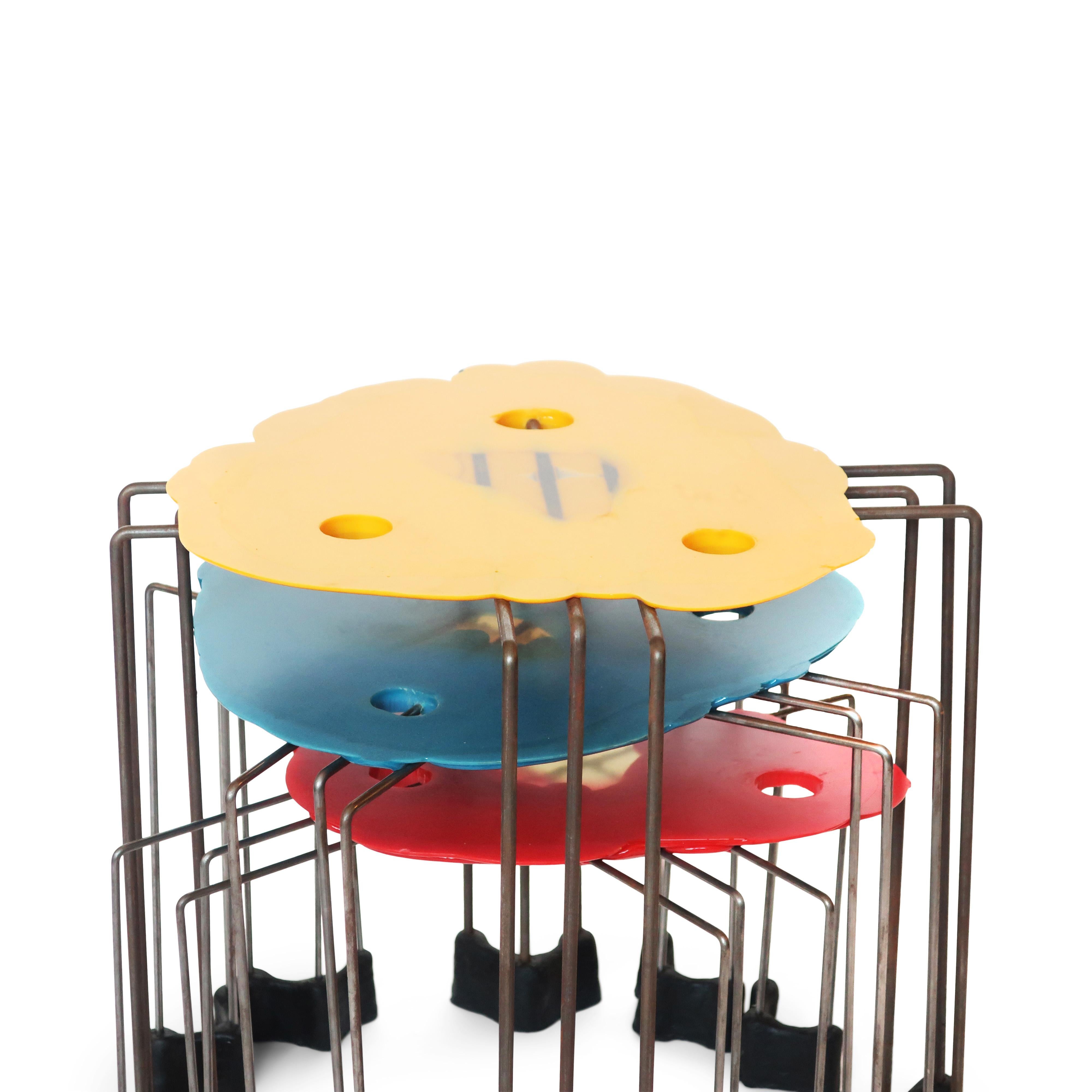 Metal Set of Three Early Triple Play Tables by Gaetano Pesce for Fish Design, '1996' For Sale