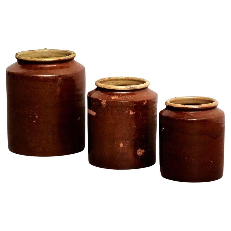 Set of Three Early XXth Century Rustic Ceramic Vases, circa 1940