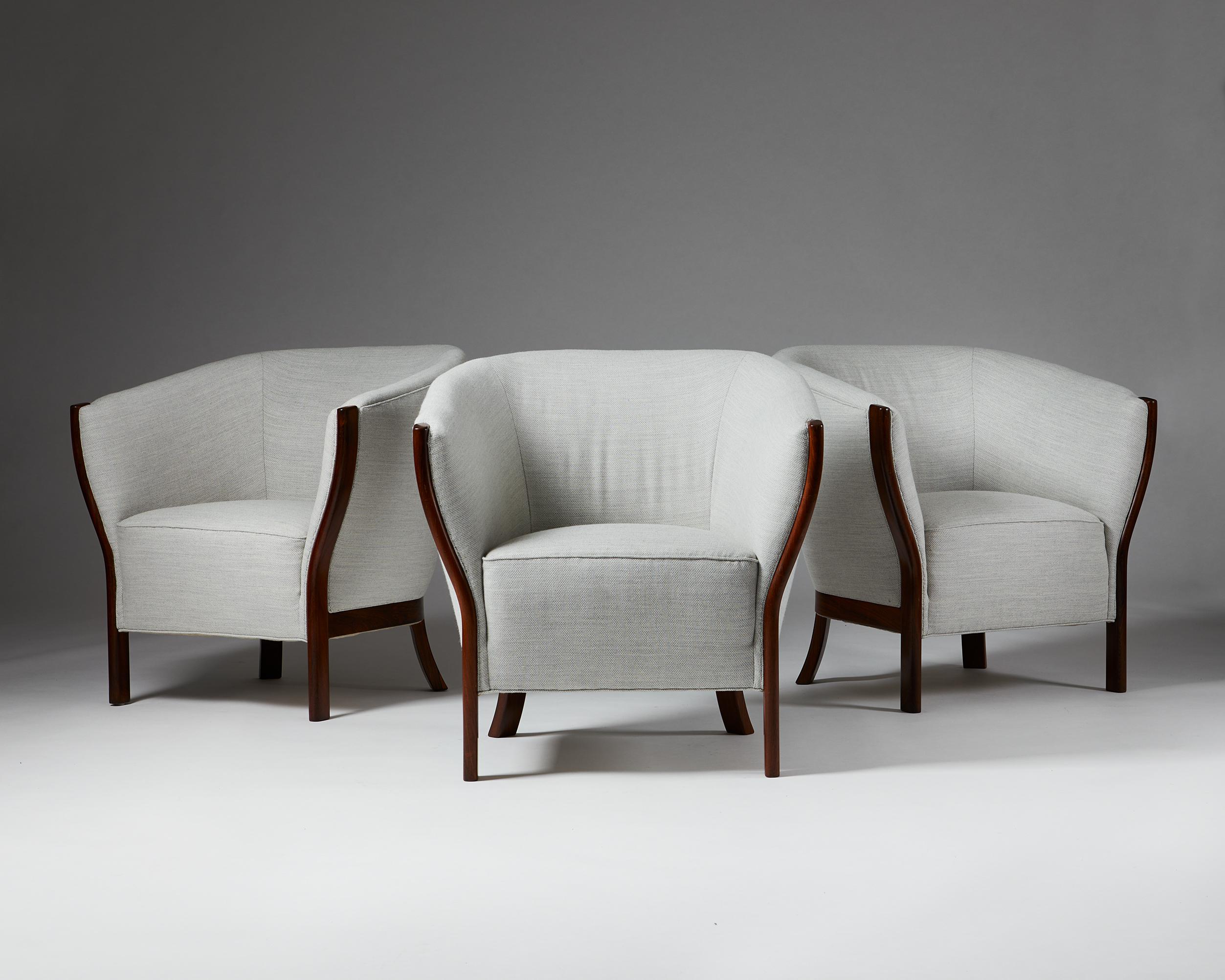 Mid-Century Modern Ensemble de trois chaises faciles uniques Designés par Frits Schlegel, Danemark, 1949 en vente