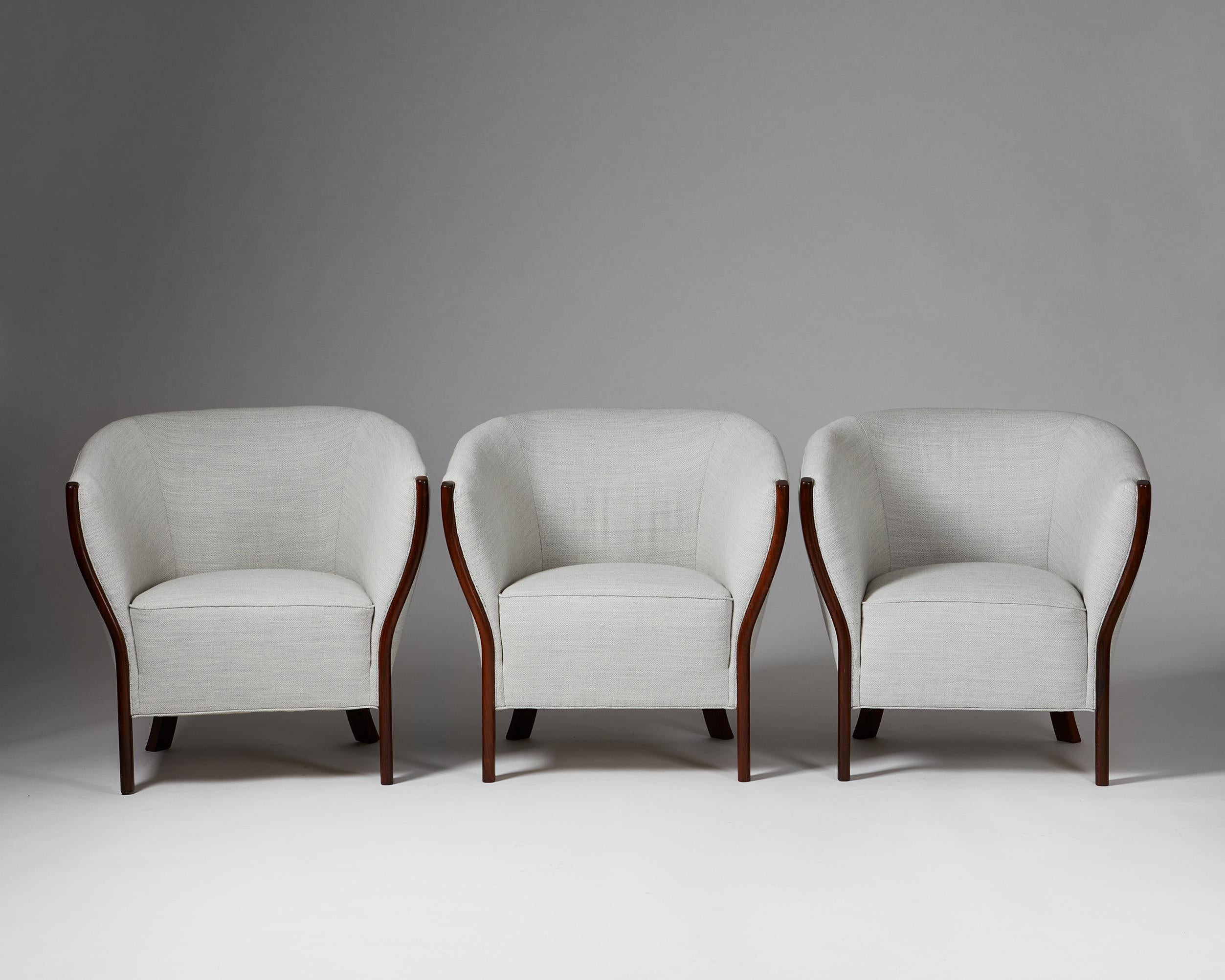 Danois Ensemble de trois chaises faciles uniques Designés par Frits Schlegel, Danemark, 1949 en vente