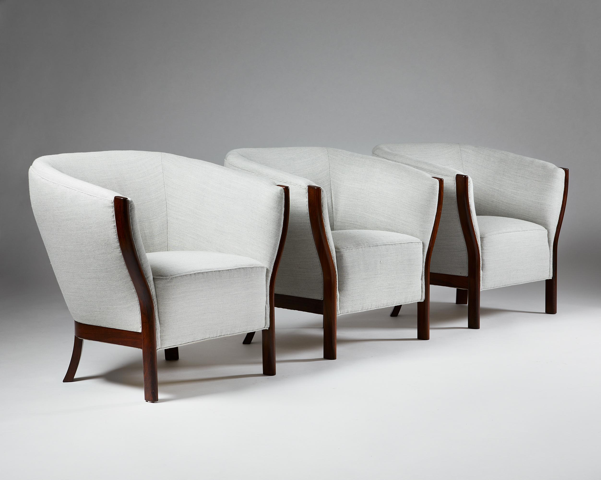 Mid-Century Modern Set of Three Unique Easy Chairs Designed by Frits Schlegel, Denmark, 1949 For Sale