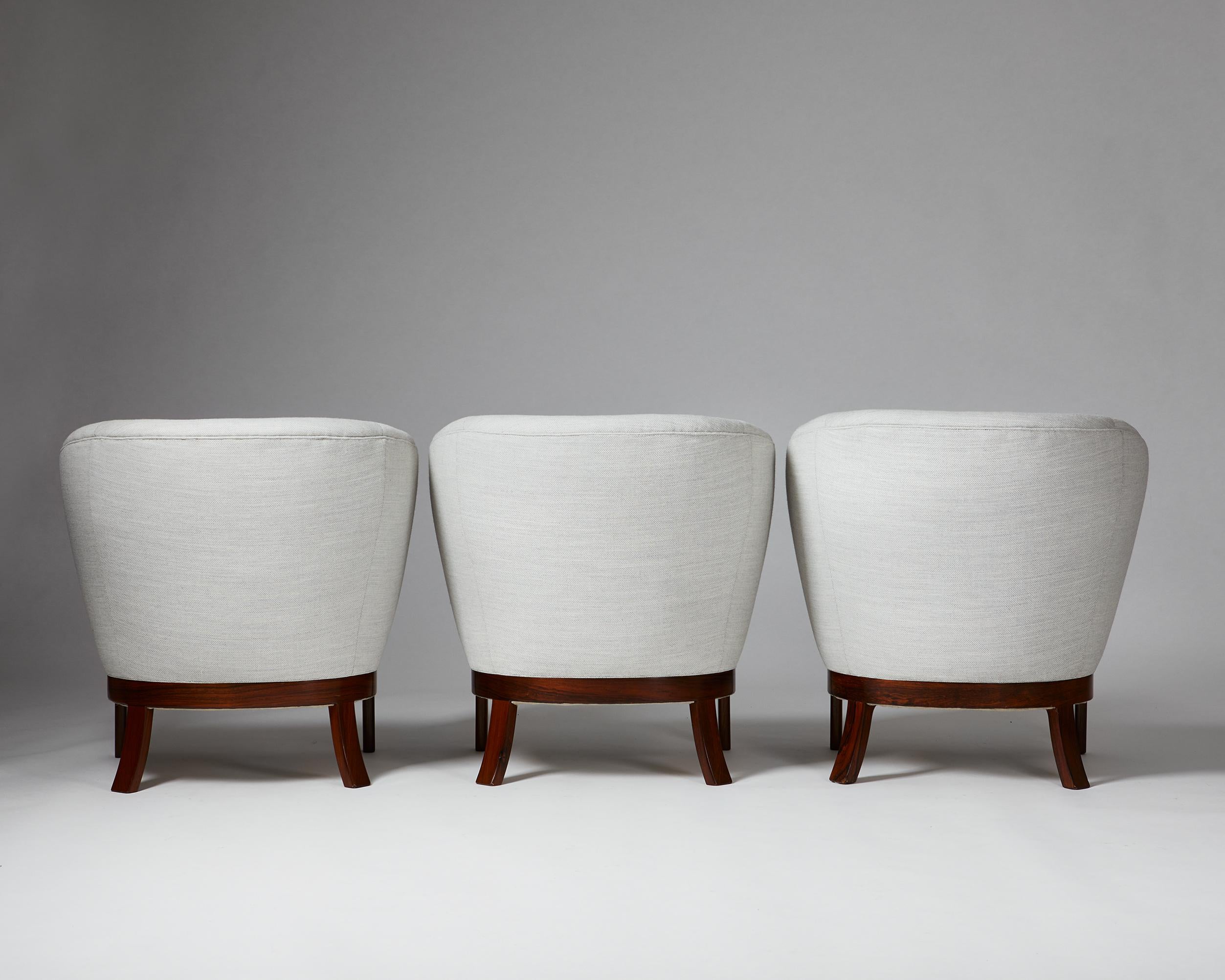 Mid-Century Modern Set of Three Unique Easy Chairs Designed by Frits Schlegel, Denmark, 1949 For Sale