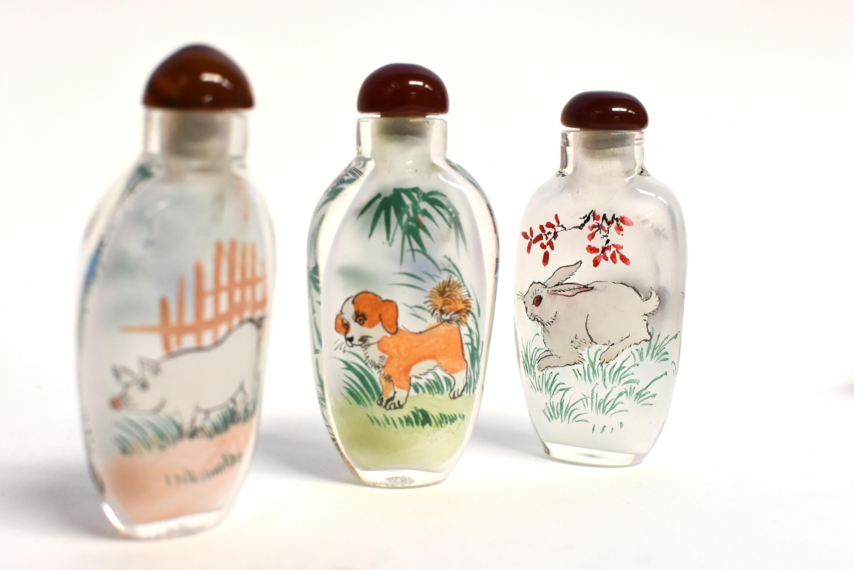 Three Farm Animals Reverse Painted Snuff Bottles  For Sale 3