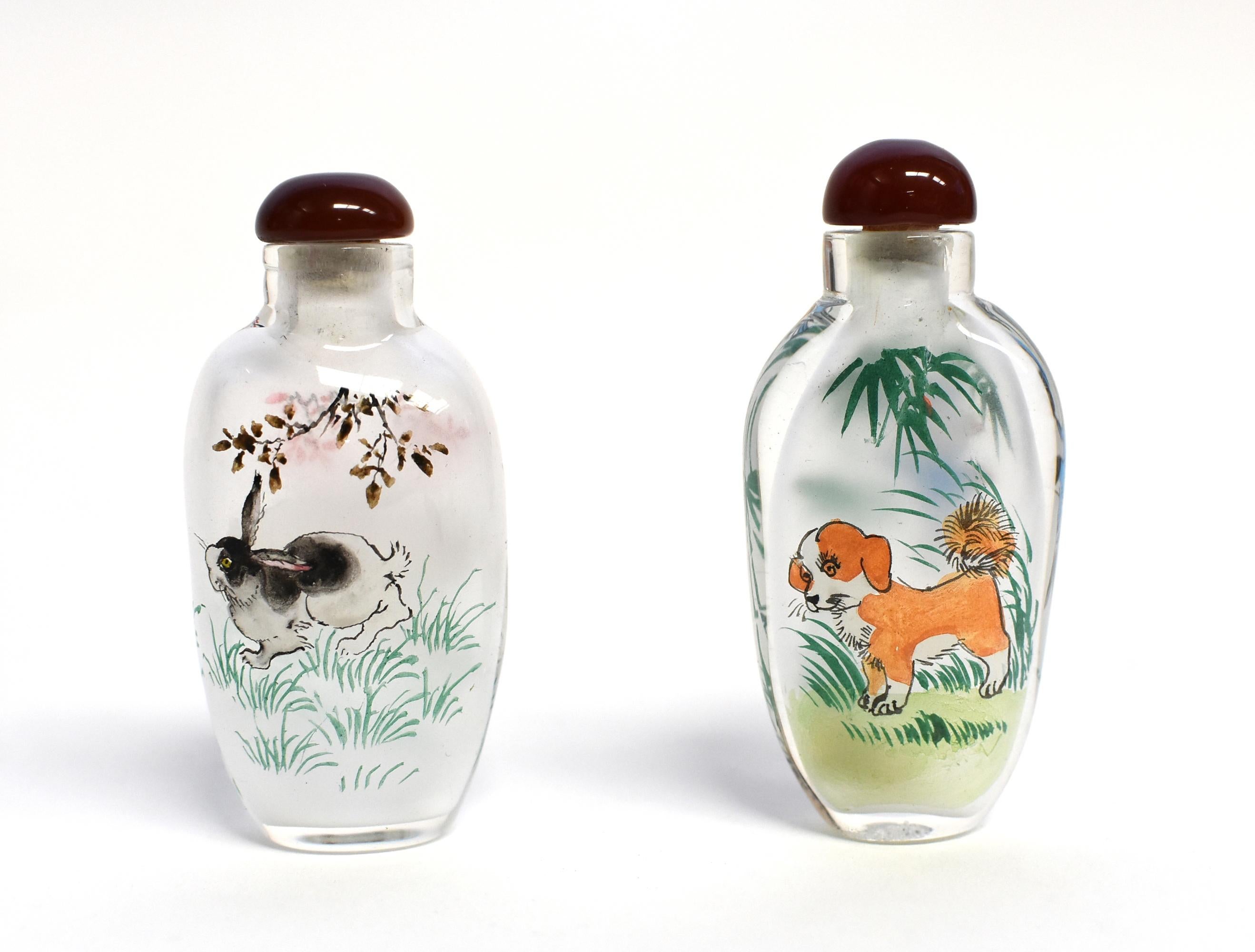 Three Farm Animals Reverse Painted Snuff Bottles  For Sale 4