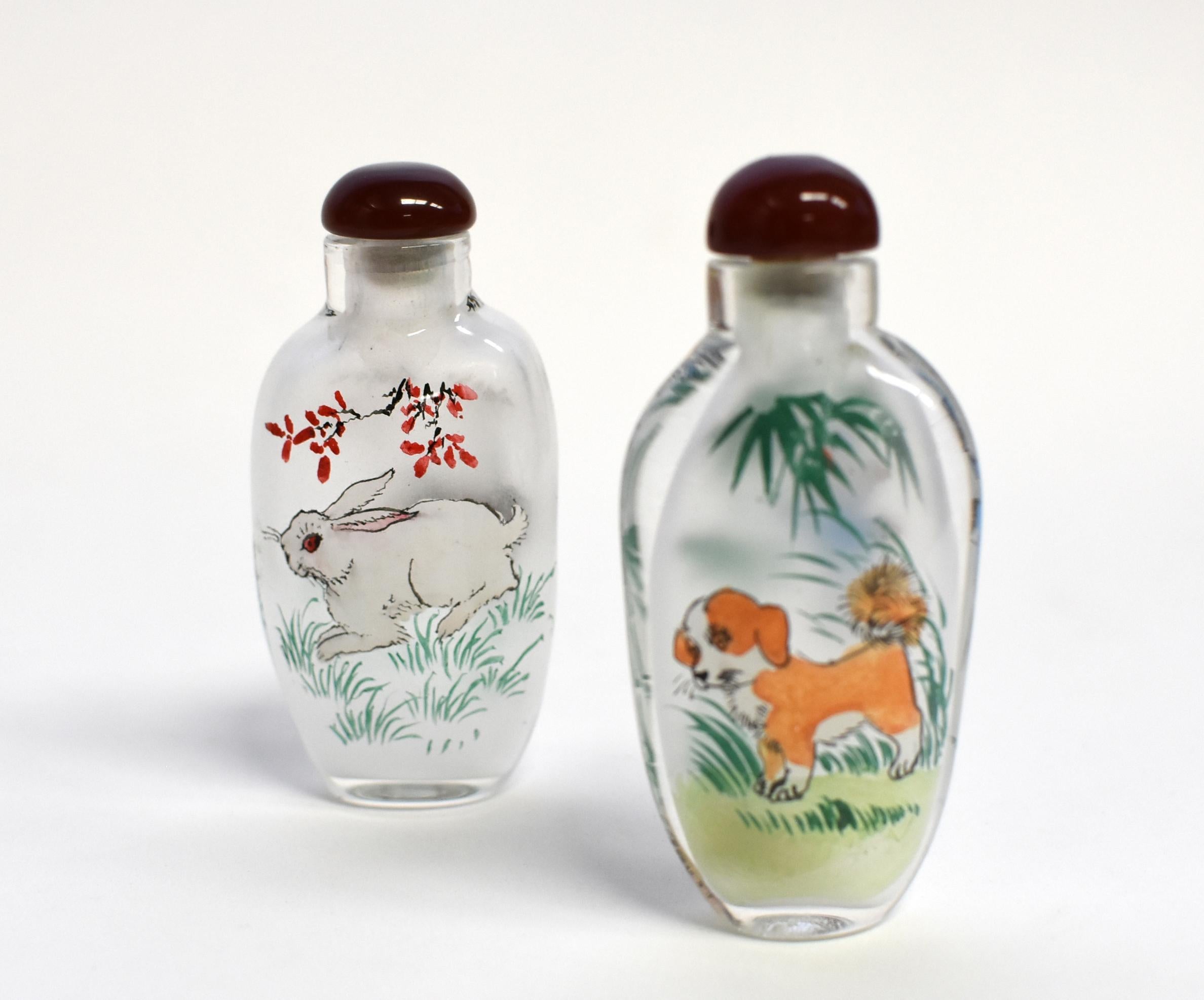 Three Farm Animals Reverse Painted Snuff Bottles  For Sale 6