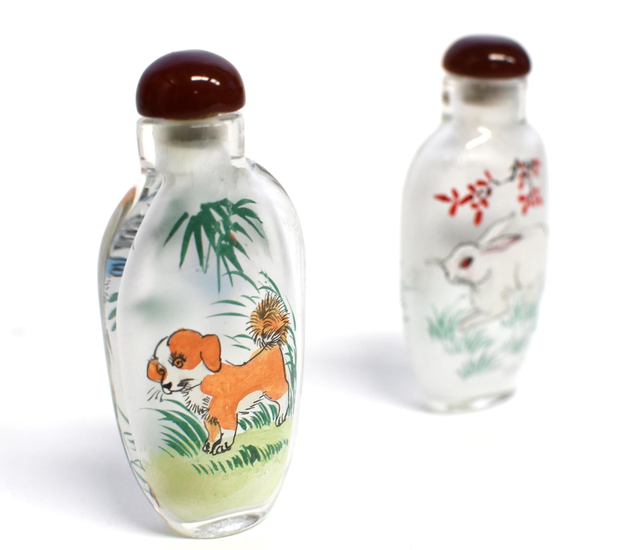 Three Farm Animals Reverse Painted Snuff Bottles  For Sale 8
