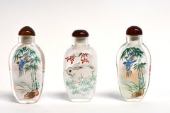 Three Farm Animals Reverse Painted Snuff Bottles Dog Pig Bunny Rabbit