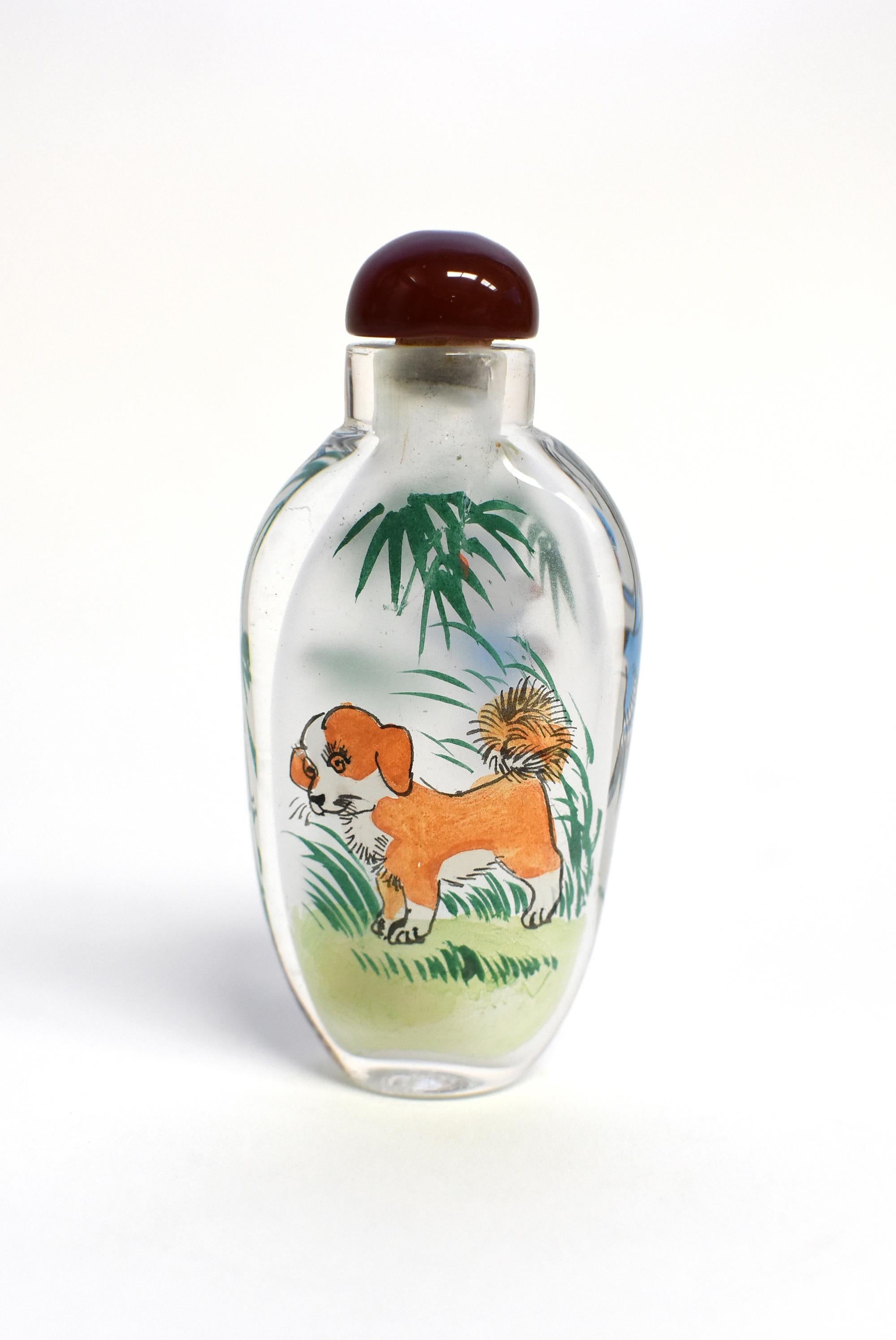 Chinese Three Farm Animals Reverse Painted Snuff Bottles  For Sale