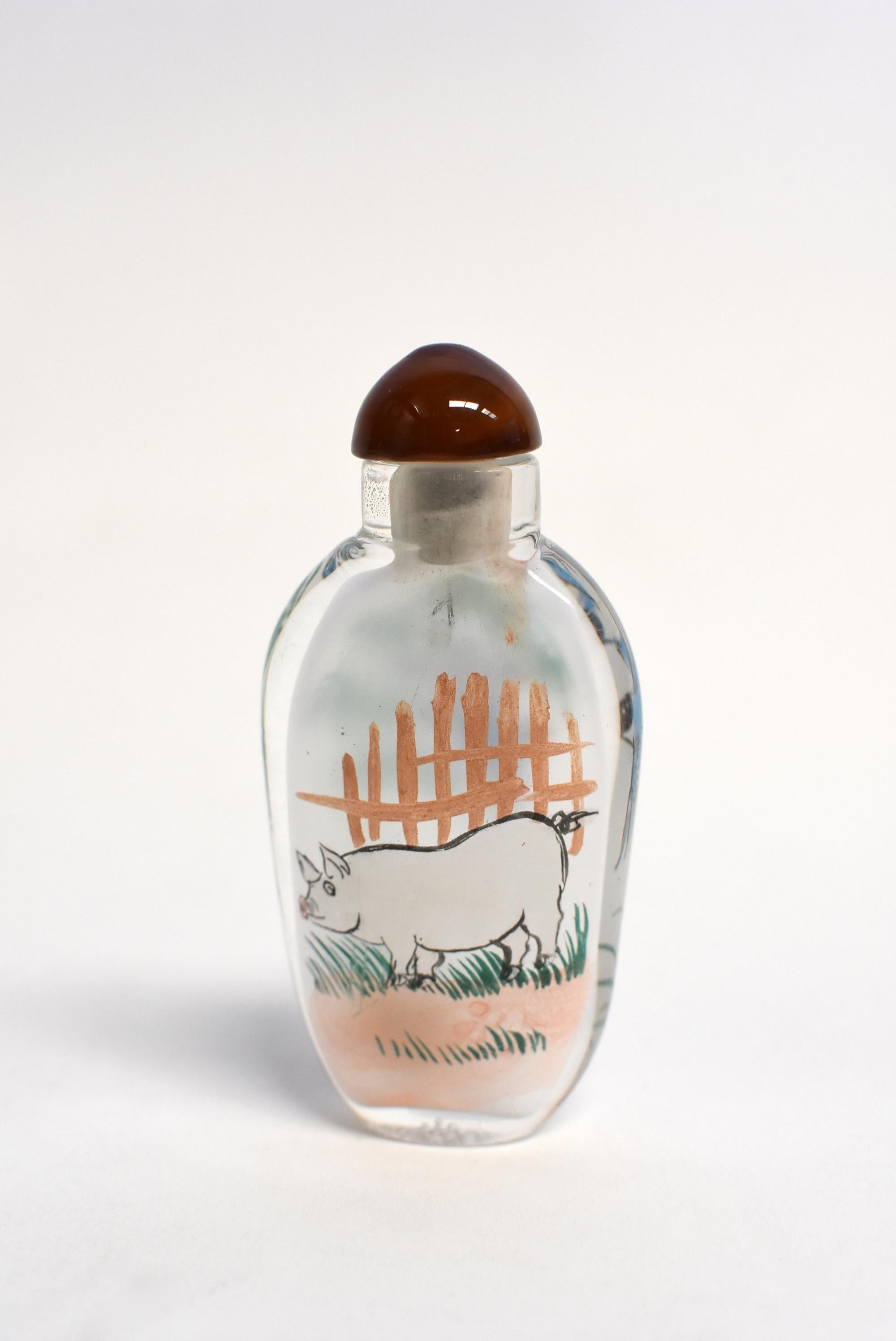 Contemporary Three Farm Animals Reverse Painted Snuff Bottles  For Sale