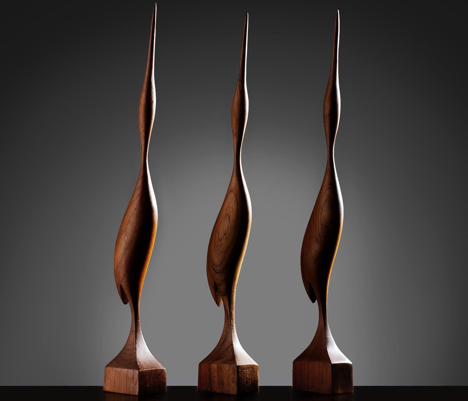 Danish Set of Three Elegant Birds in Solid Teak, Denmark, 1960s