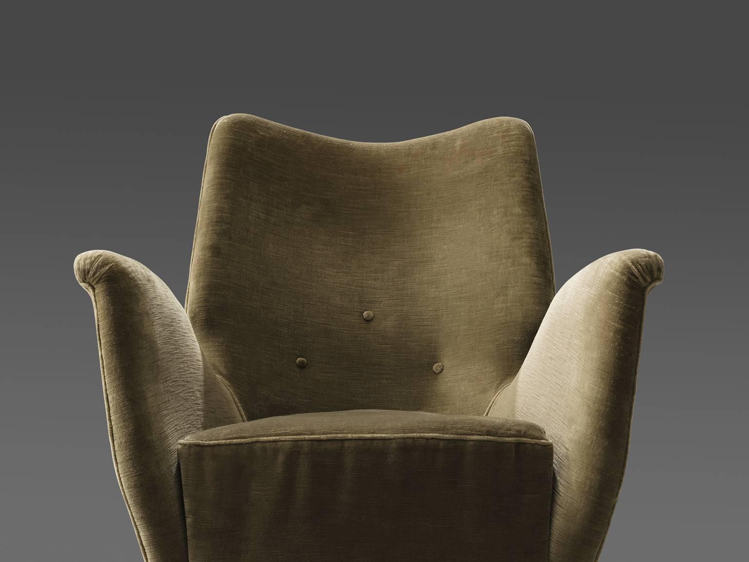 Set of Three Elegant Wingback Chairs for ISA in Original Green Velvet 1