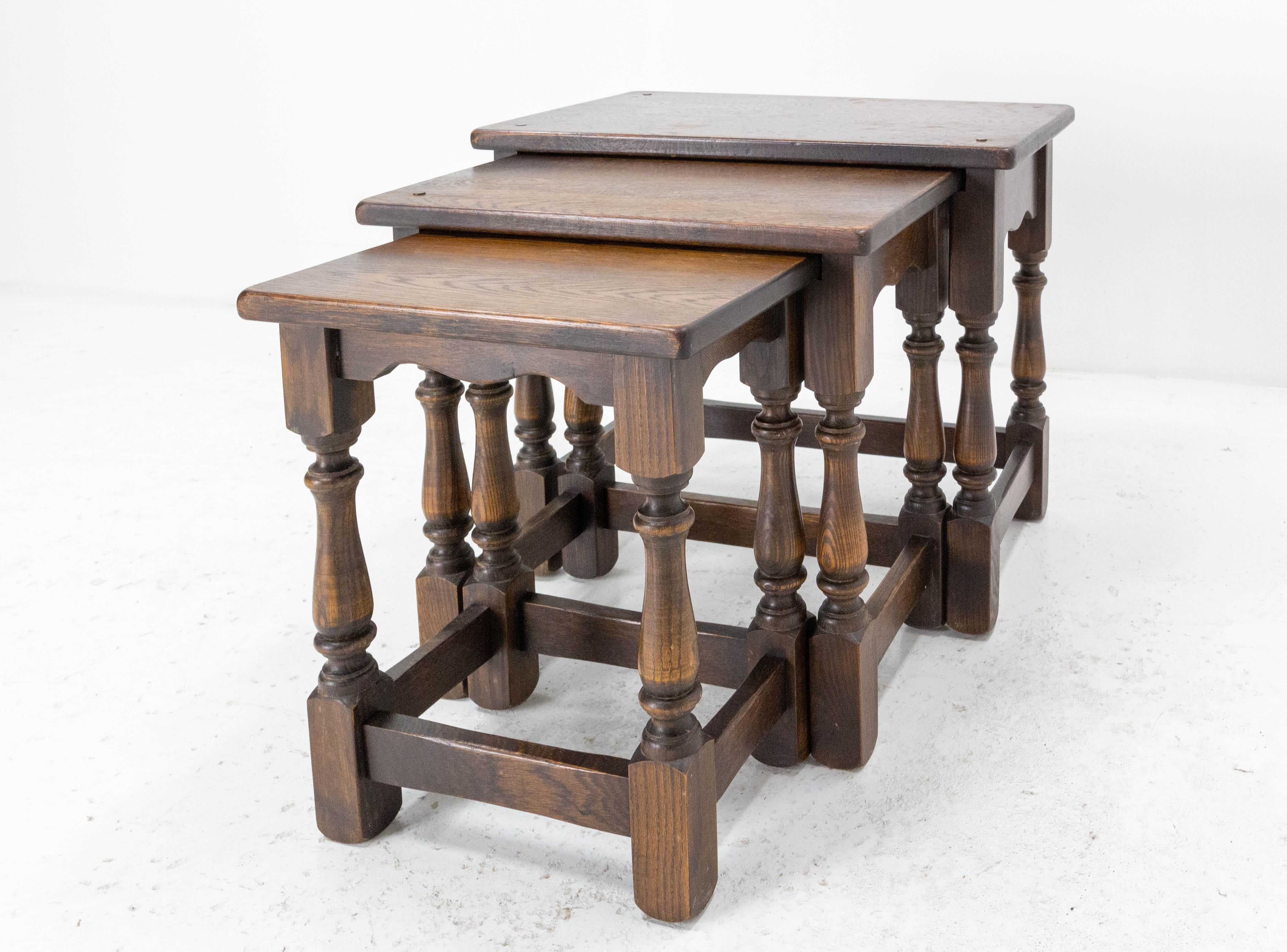 Mid-Century Modern Set of Three Elm Nesting Tables French Mid-Century