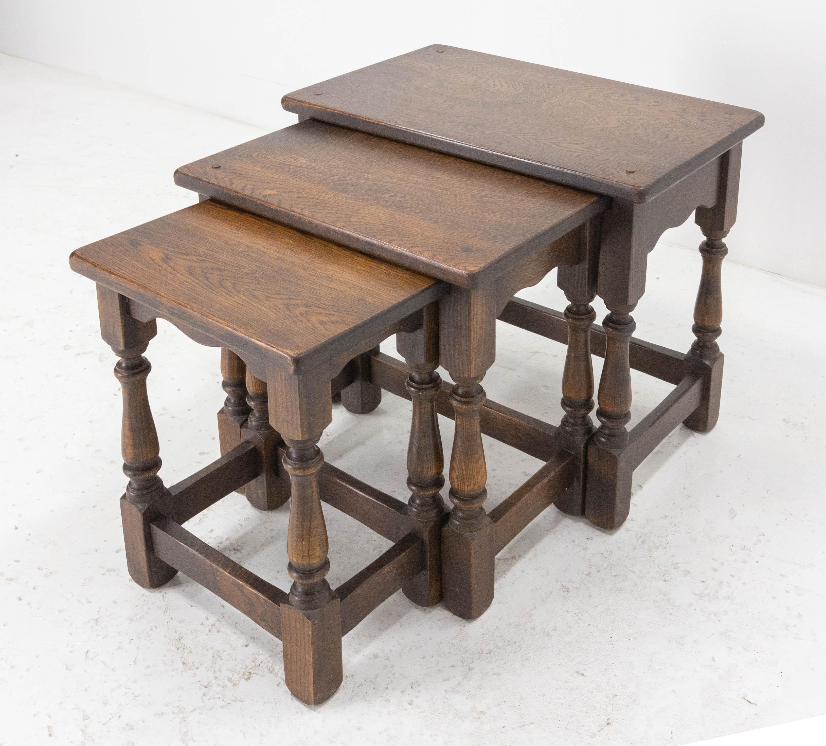 Set of Three Elm Nesting Tables French Mid-Century 1