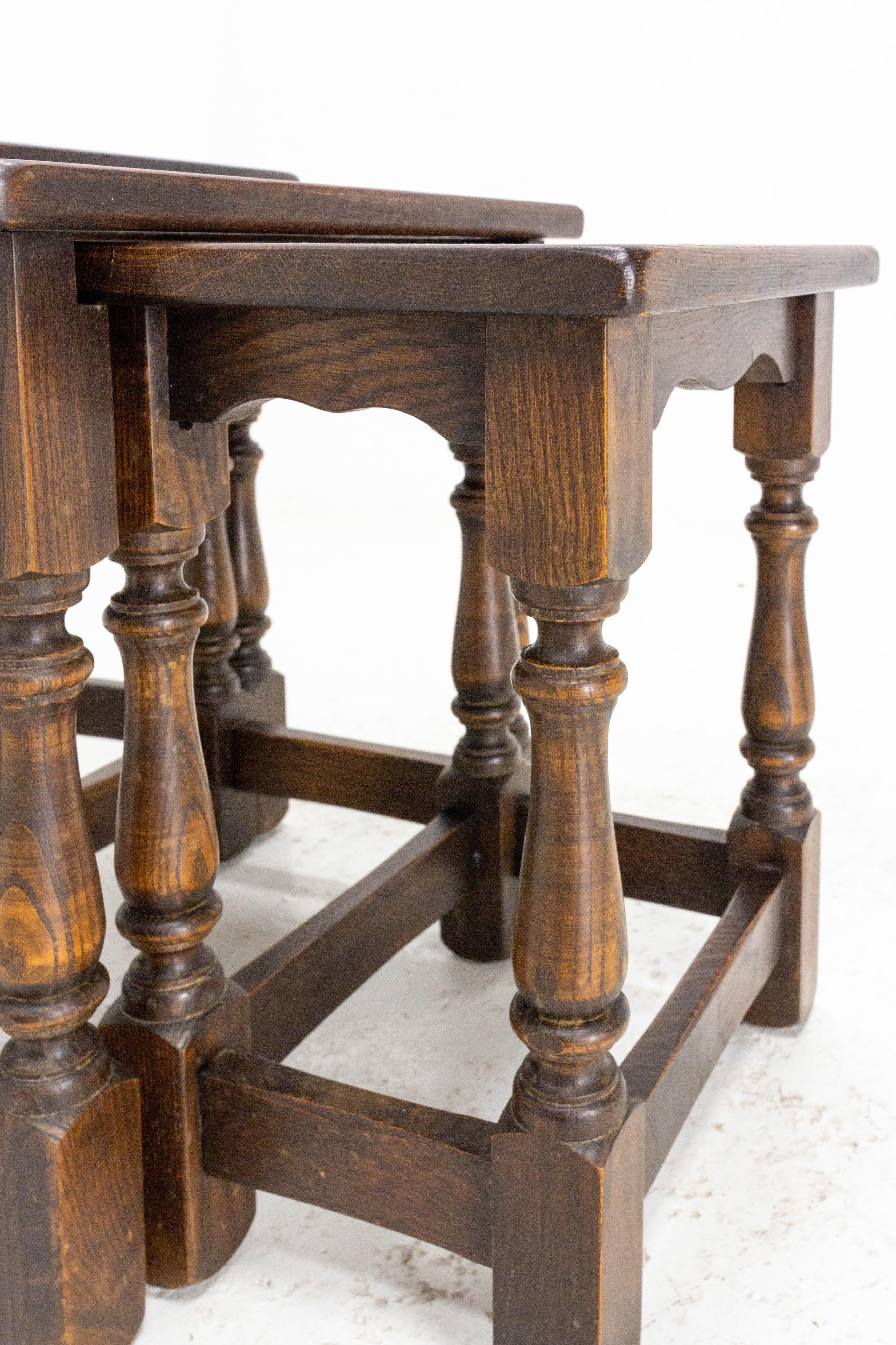Set of Three Elm Nesting Tables French Mid-Century 3