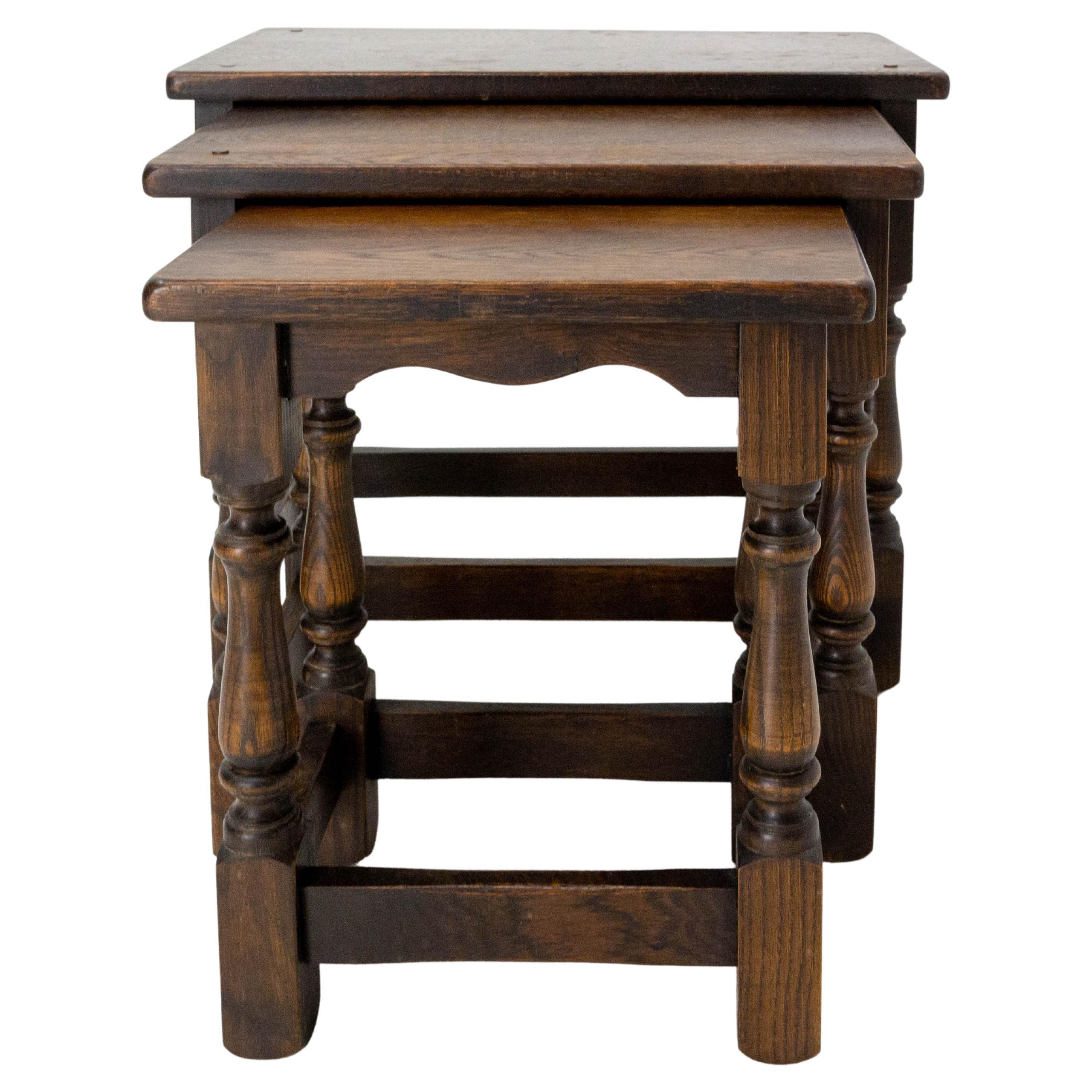 Set of Three Elm Nesting Tables French Mid-Century