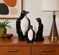 Set of Three ELRA Alcobaça Portuguese Ceramic Penguin Sculptures, circa 1960s