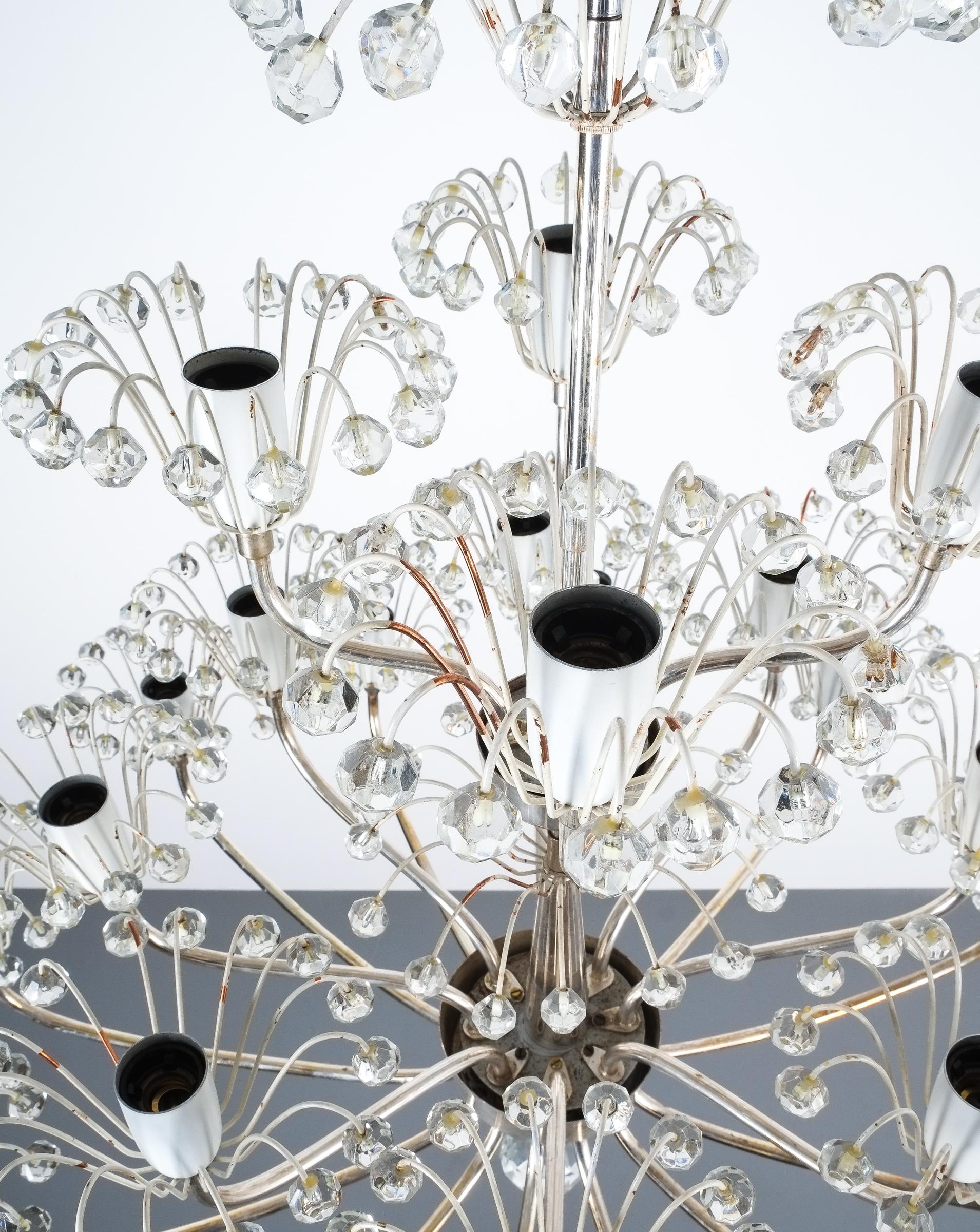 Emil Stejnar Chandeliers Brass Silver Glass, Austria Mid Century For Sale 2