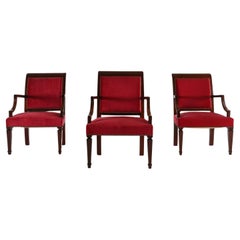 Set di tre poltrone stile impero in Wood Wood e velluto rosso, Belgio 1950 ca.