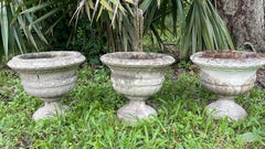 Set of Three English Antique Cast Stone Garden Urns