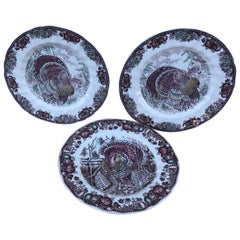 Set of Three English Autumn Monarch Turkey Plates