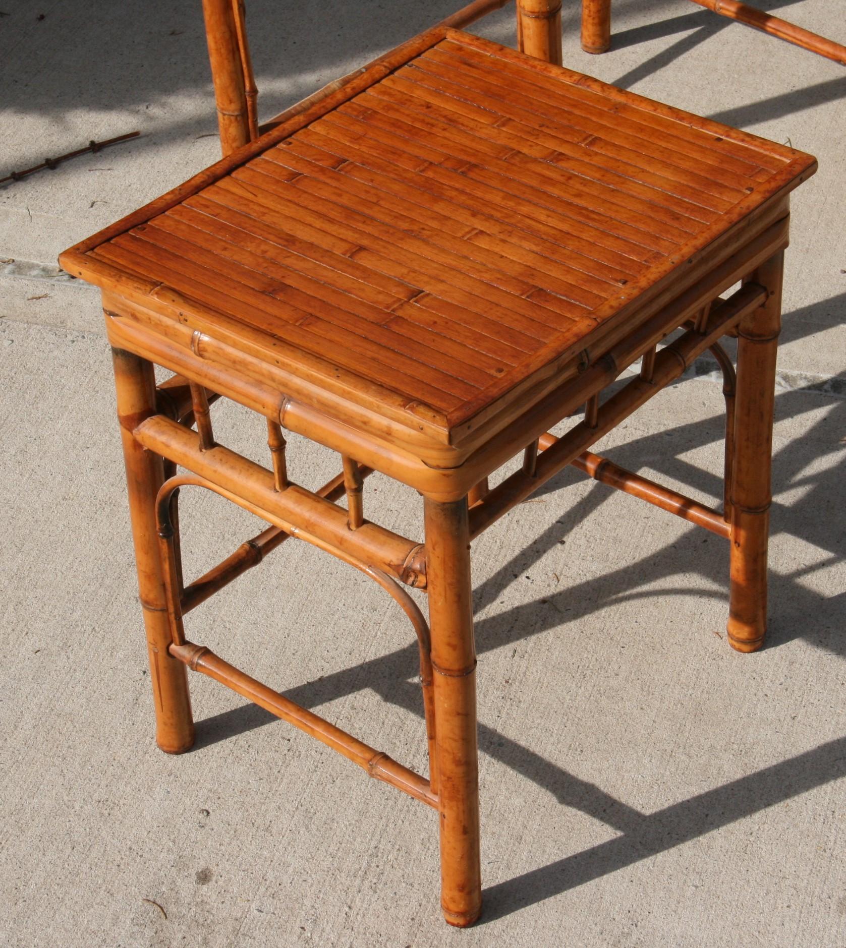 Set of Three English Colonial Burnt Bamboo Stackable Tables For Sale 3
