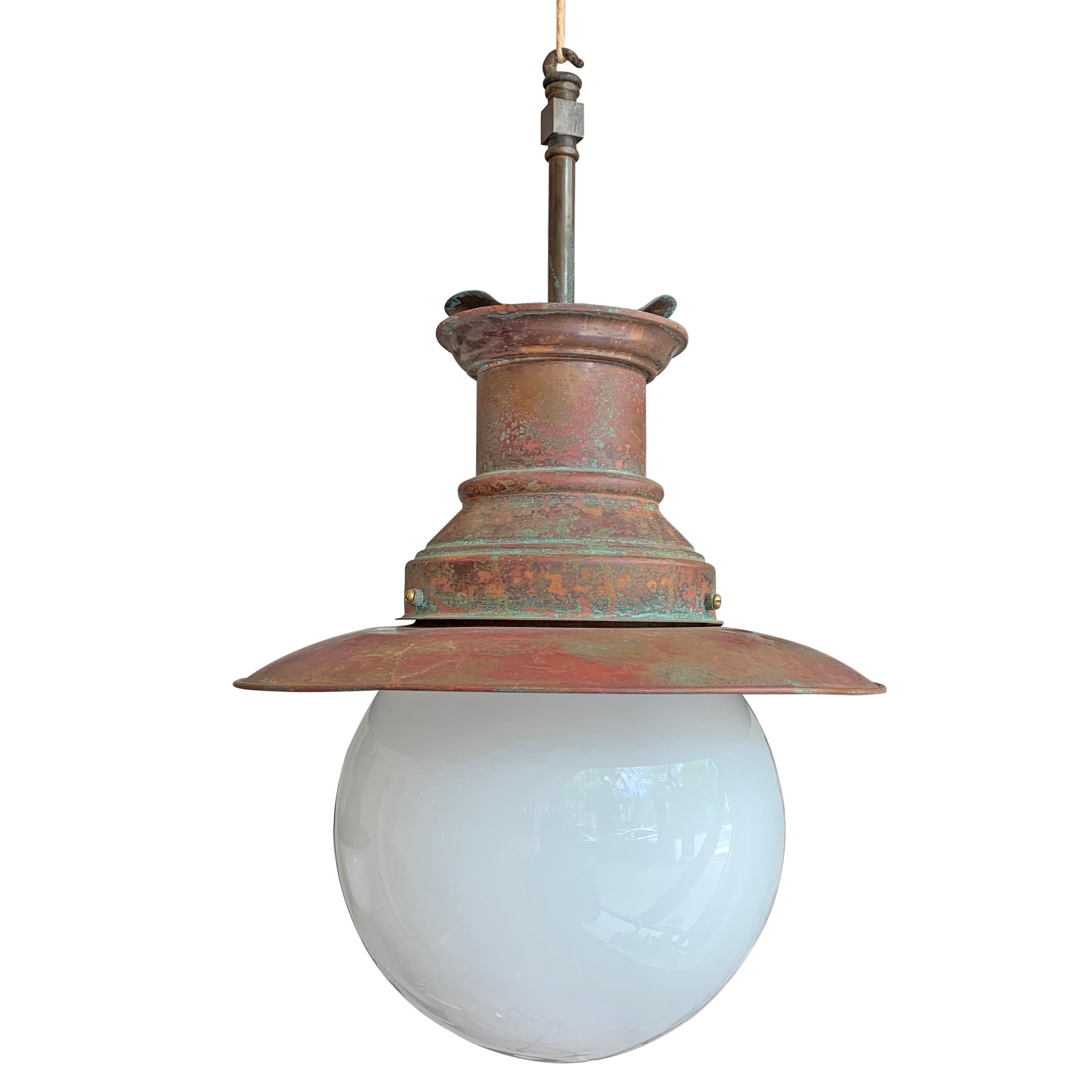 Industrial Set of Three English Copper Train Station Pendent Lights
