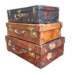 Set of Three English Edwardian Leather Suitcases