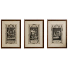 Ensemble de trois gravures historiques anglaises d'après Samuel Wale, cadres en noyer, vers 1