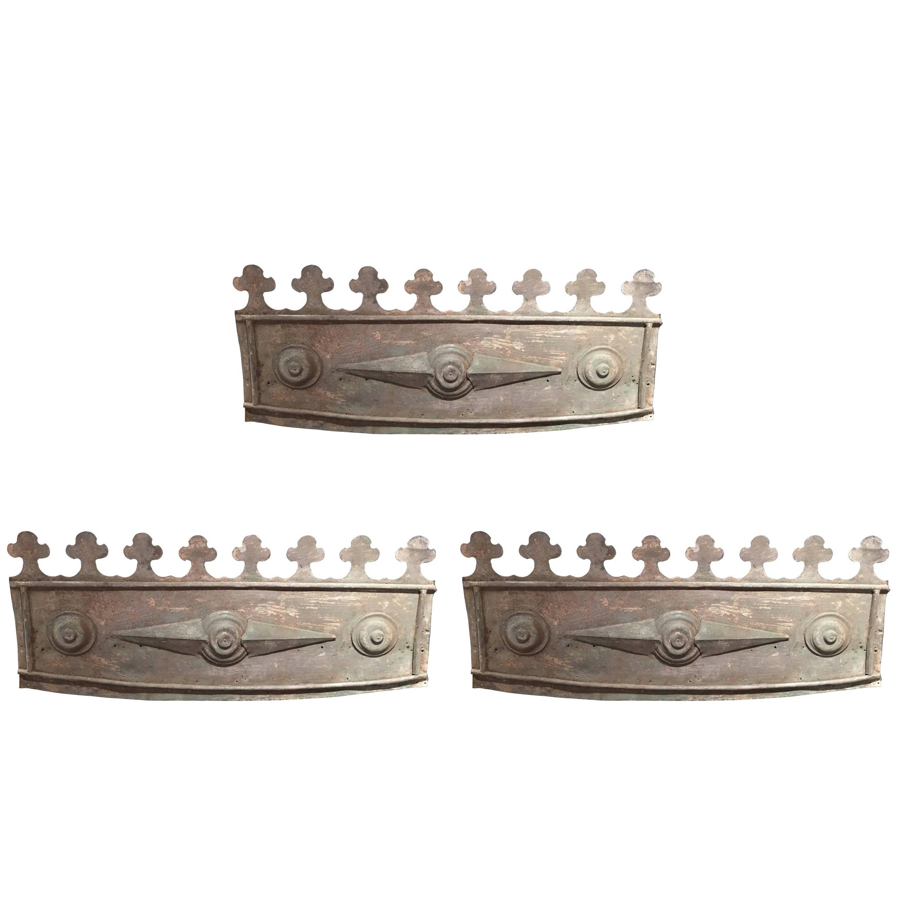 Set of Three English Metal Flower Box Fronts, 19th Century For Sale