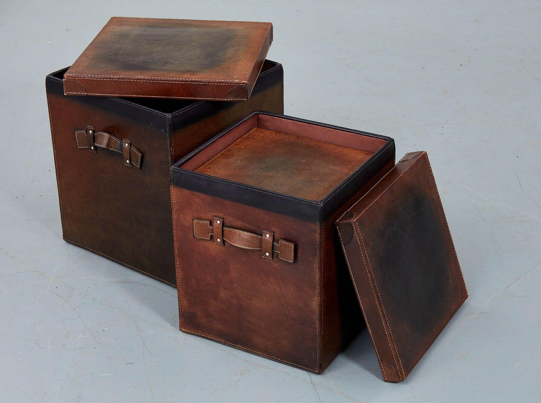 Set of Three English Nesting Leather Dispatch Boxes For Sale 3