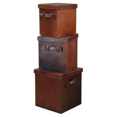 Used Set of Three English Nesting Leather Dispatch Boxes