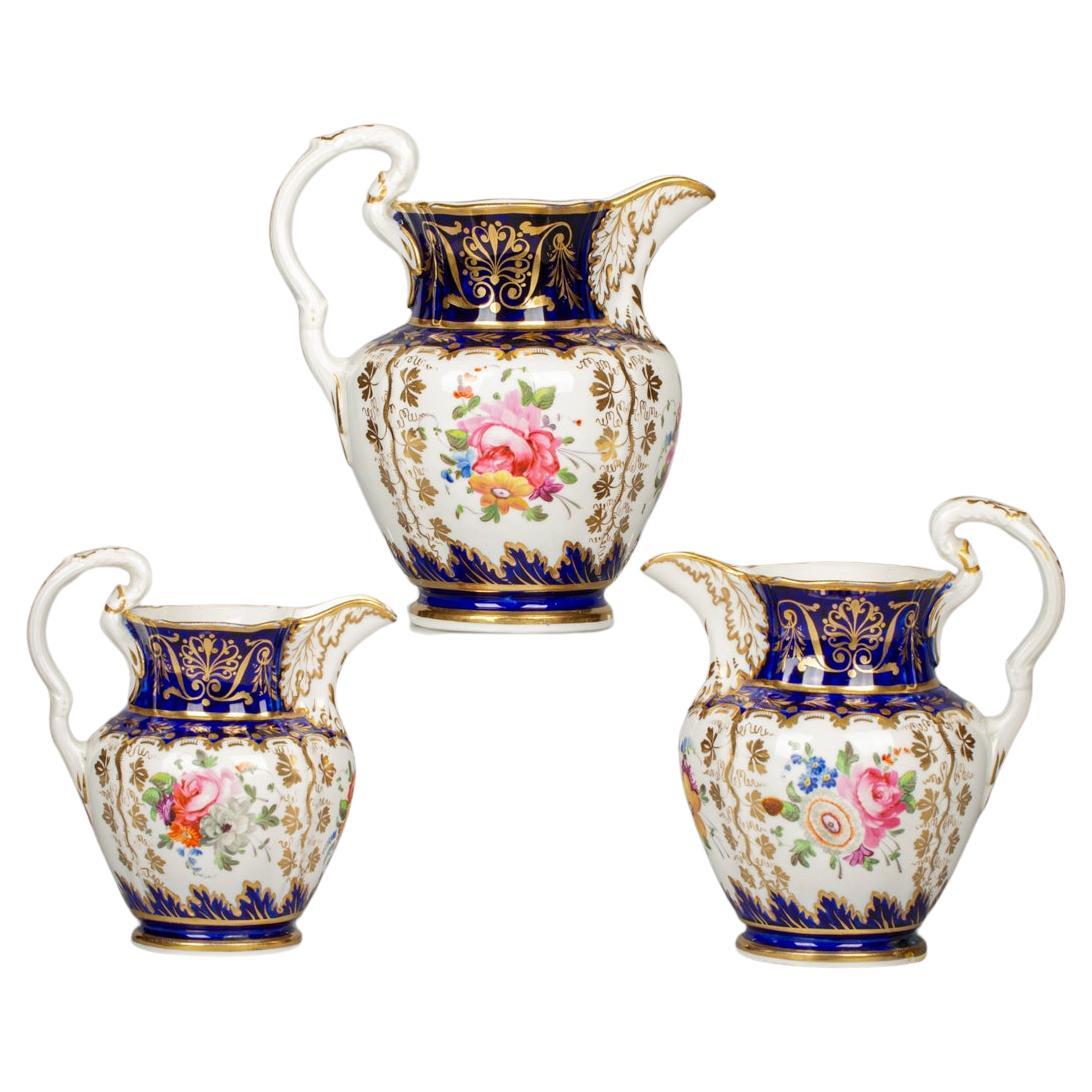Set of three English Porcelain Jugs, circa 1830 For Sale