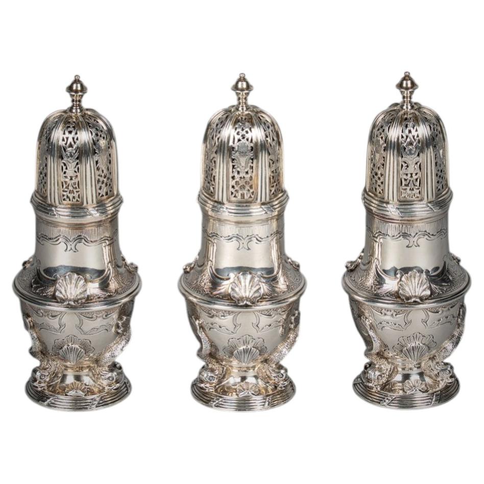 Set of Three English Silver Salt Casters For Sale