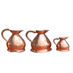 Set of Three English Victorian Period Copper Wine Pitchers