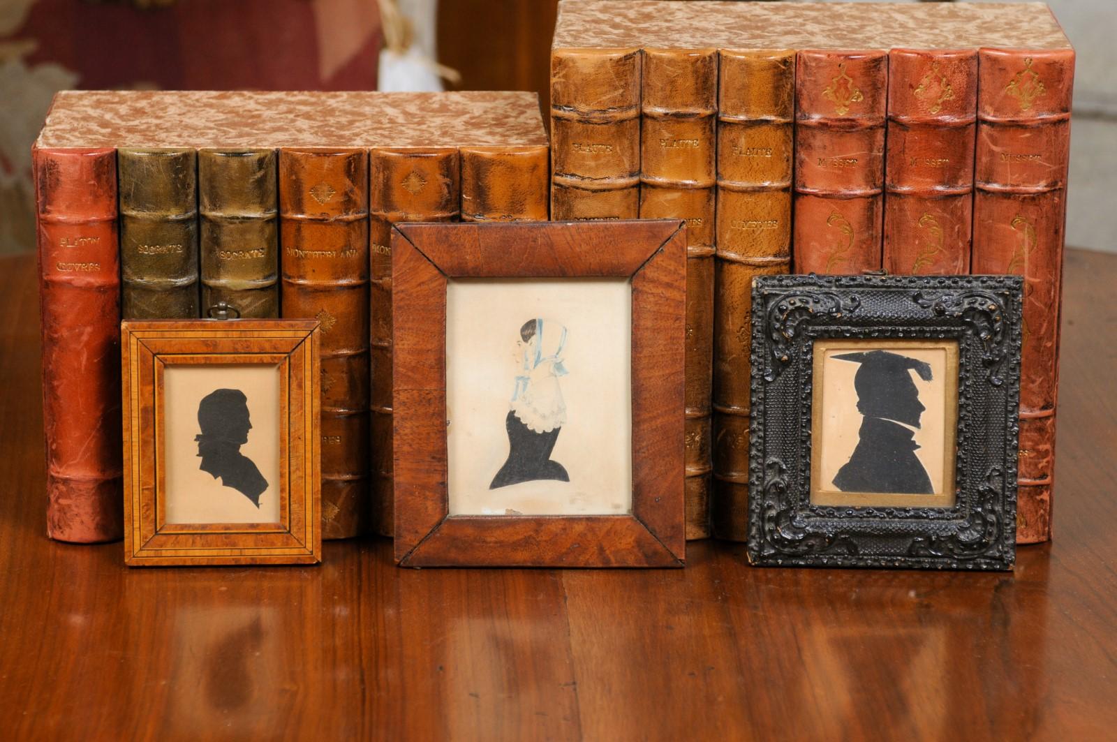 Set of Three English Victorian Period Framed Wooden Silhouette Miniatures 3