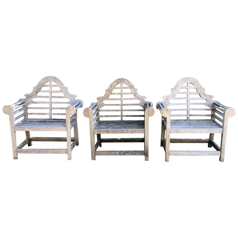 Set Of Three English Weathered Lutyens Style Chairs In Teak For