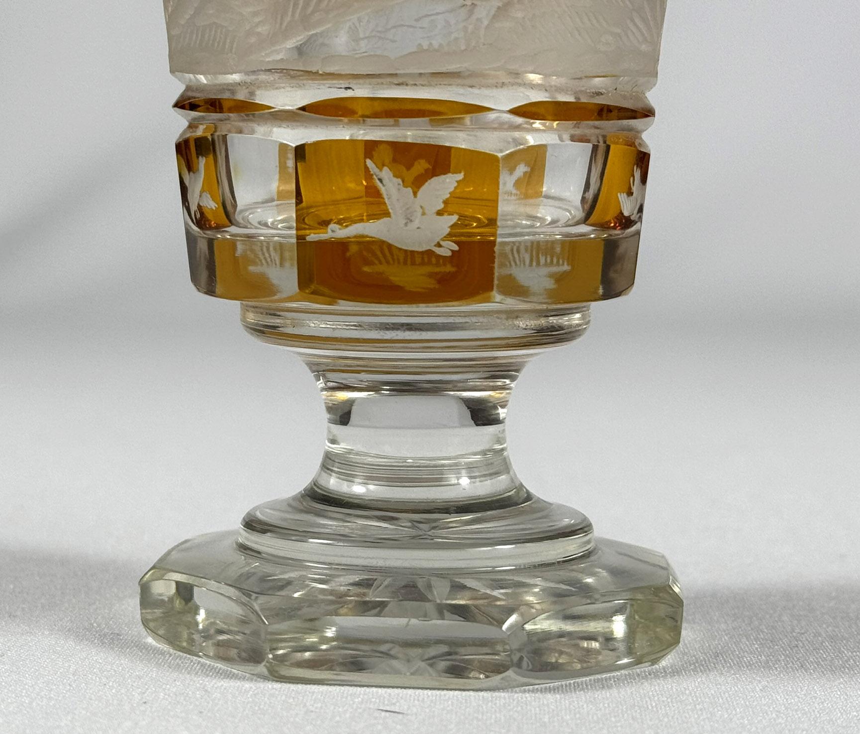Set of three engraved goblets, cut with amber glaze, 20th century For Sale 6