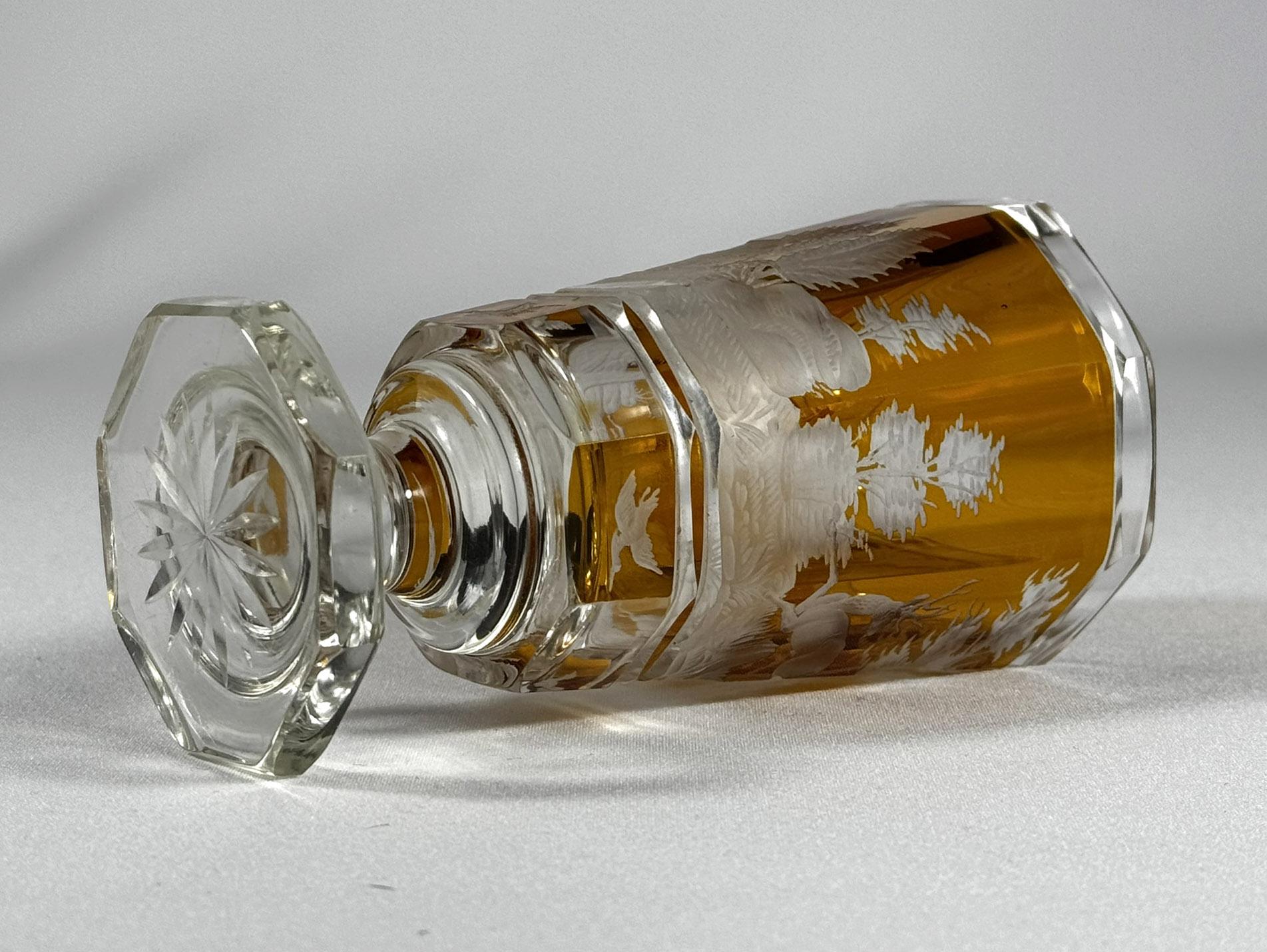 Set of three engraved goblets, cut with amber glaze, 20th century For Sale 7