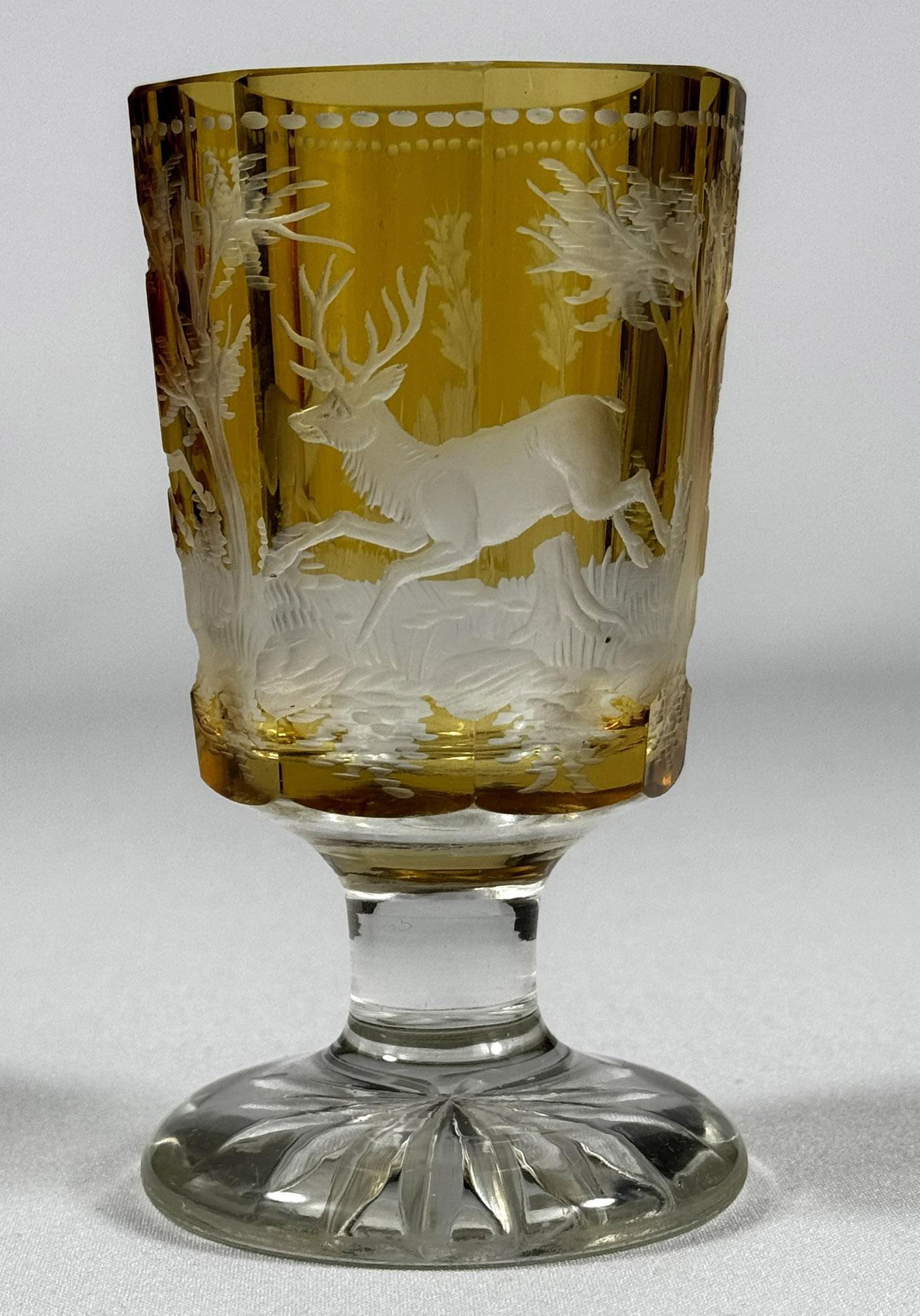 Set of three engraved goblets, cut with amber glaze, 20th century For Sale 8