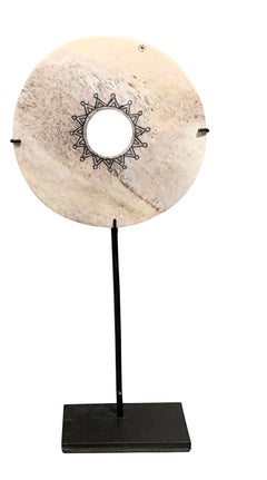 Set of Three Engraved White Bone Discs on Stands, Indonesia, Contemporary