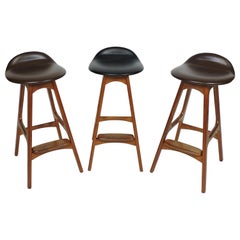 Set of Three Erik Buch Buck Midcentury Danish Modern Teak Counter Stools