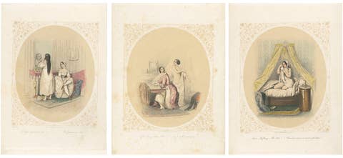 Set of Three Erotic Boudoir Lithographs, Berlin, circa 1850